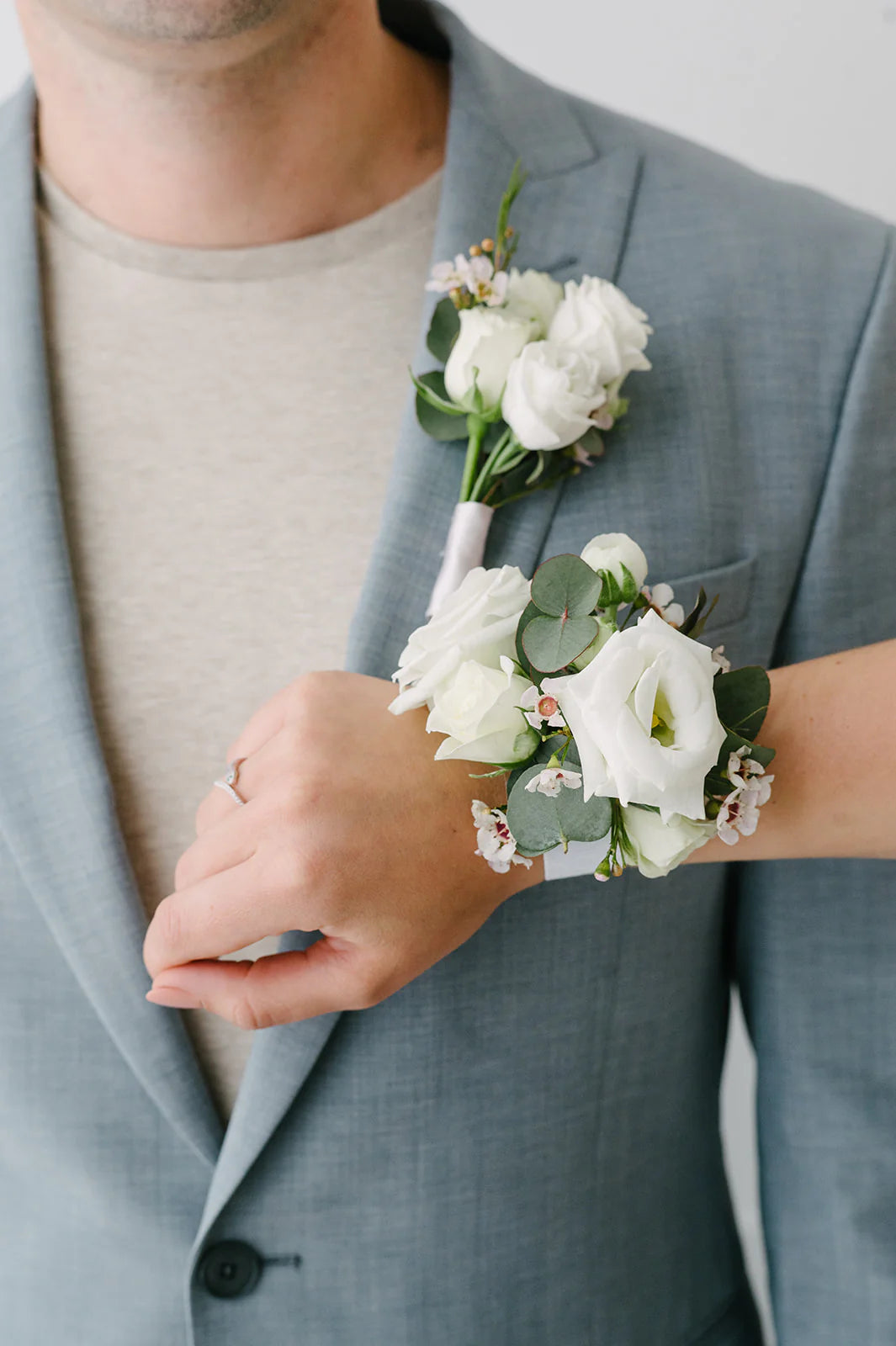 Prom Boutonniere and Corsage in White.